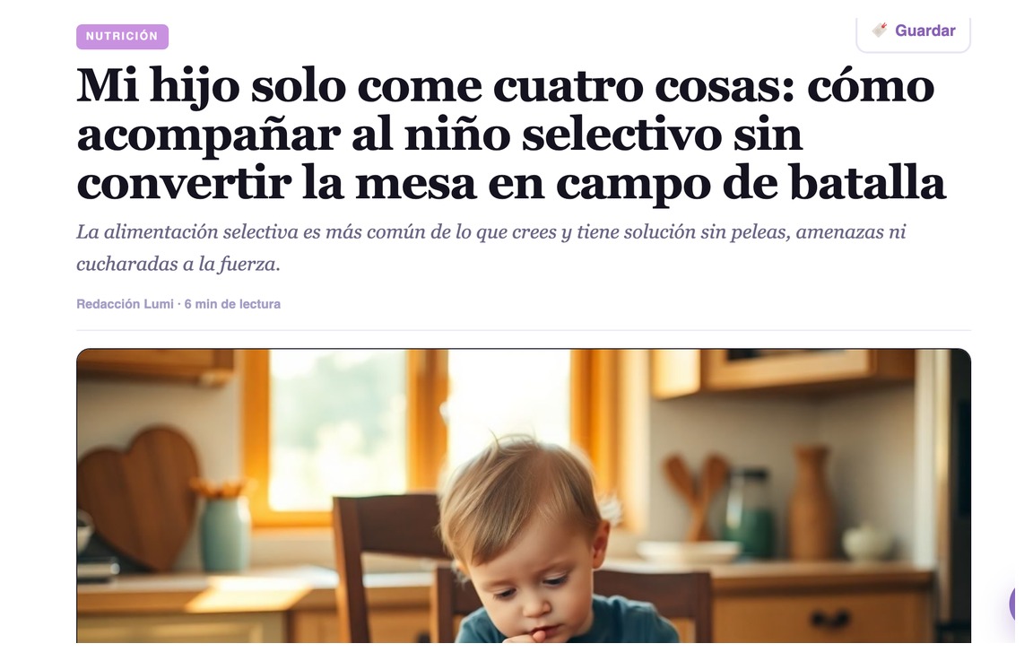 Así se lee un artículo por dentro: el tema, el tiempo de lectura, el botón para guardarlo y, al final del texto, las referencias.