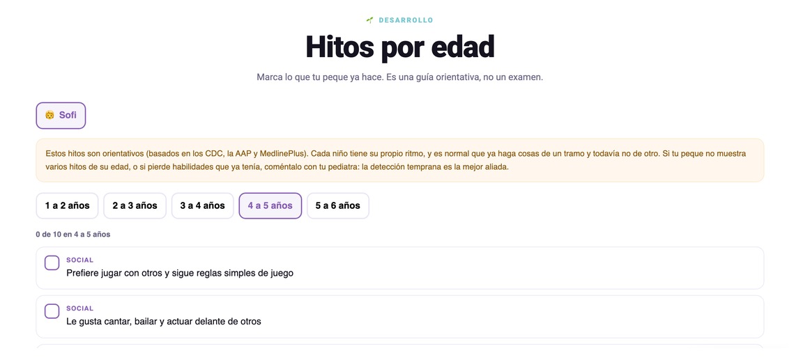 Los hitos por edad, una de las herramientas que te esperan fuera de la sección de Alimentación: orientativos, nunca un diagnóstico.