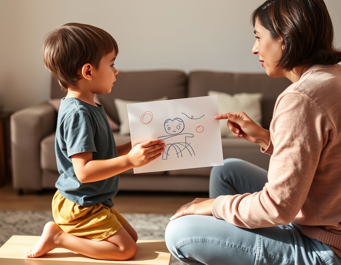 “Cuéntame de tu dibujo” abre; “¿qué es?” obliga a que ya se pareciera a algo.