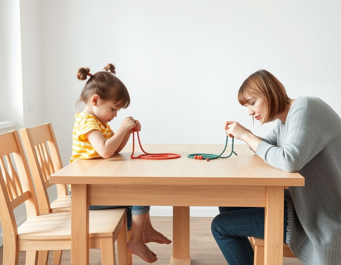 Ensartar cuentas juntos es una actividad perfecta para el vínculo y para los pequeños músculos de los dedos.